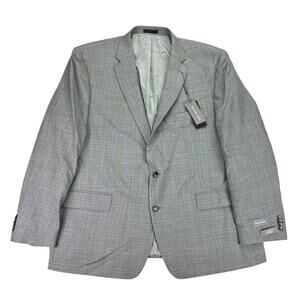 Michael Kors Mens Classic Fit Plaid Stretch Wool Blend Suit Jacket Gray Blue 50R